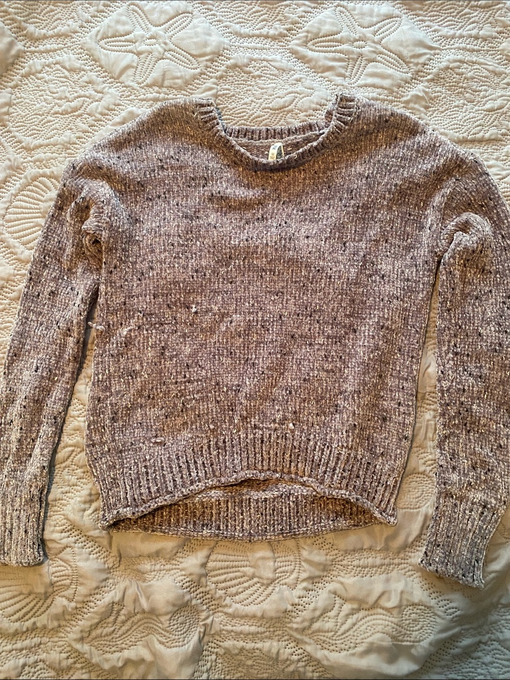 Mudd Marled Taupe Flecked Crewneck Sweater